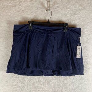 Anne Cole Rock Banded Swim Skirt Women's Plus 22W Navy‎ Blue Nylon Stretch S9434